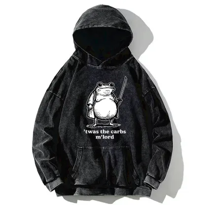 Tokyo-Tiger Funny Fat Samurai Frog Washed Hoodie