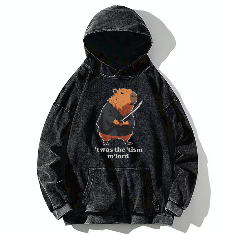 Tokyo-Tiger Focused Samurai Capybara Washed Hoodie