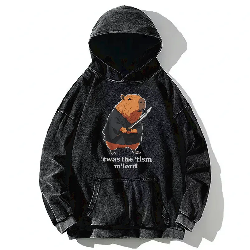 Tokyo-Tiger Focused Samurai Capybara Washed Hoodie