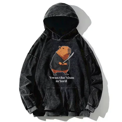 Tokyo-Tiger Focused Samurai Capybara Washed Hoodie