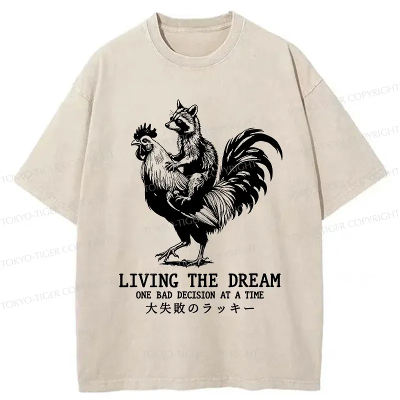 Tokyo-Tiger Raccoon Riding A Chicken Washed T-Shirt