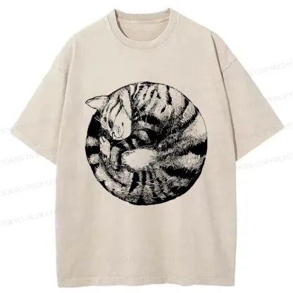 Tokyo-Tiger A Plate Of Cat Washed T-Shirt
