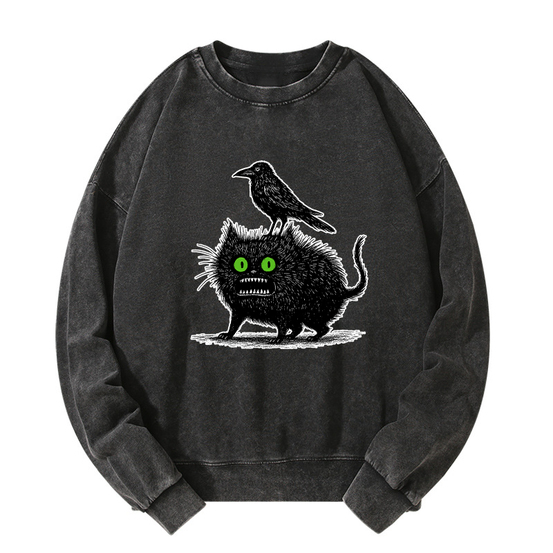 Tokyo-Tiger Crow And Black Cat Washed Sweatshirt