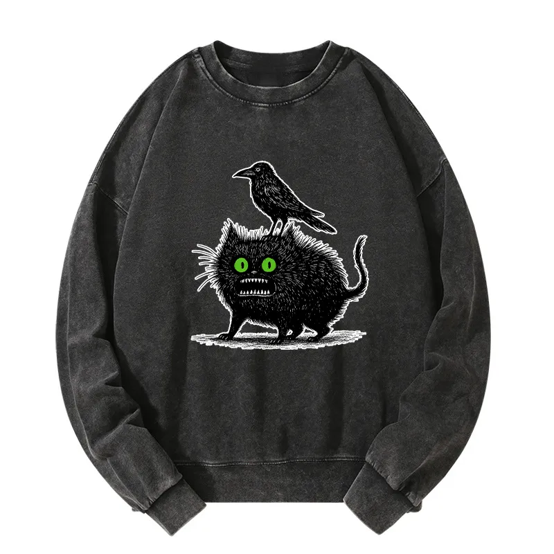 Tokyo-Tiger Crow And Black Cat Washed Sweatshirt