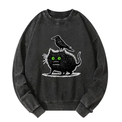 Tokyo-Tiger Crow And Black Cat Washed Sweatshirt