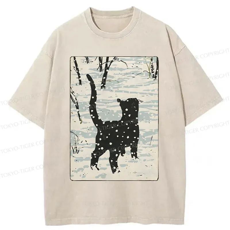 Tokyo-Tiger Cat In The Snow Washed T-Shirt