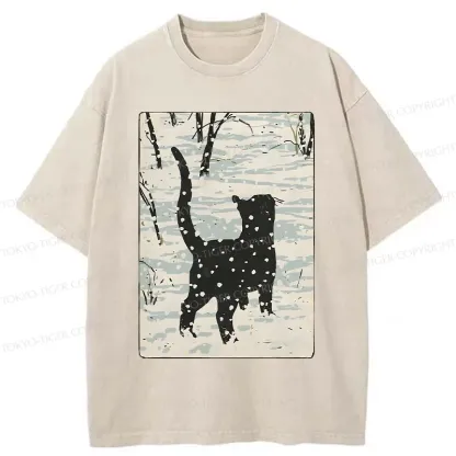 Tokyo-Tiger Cat In The Snow Washed T-Shirt