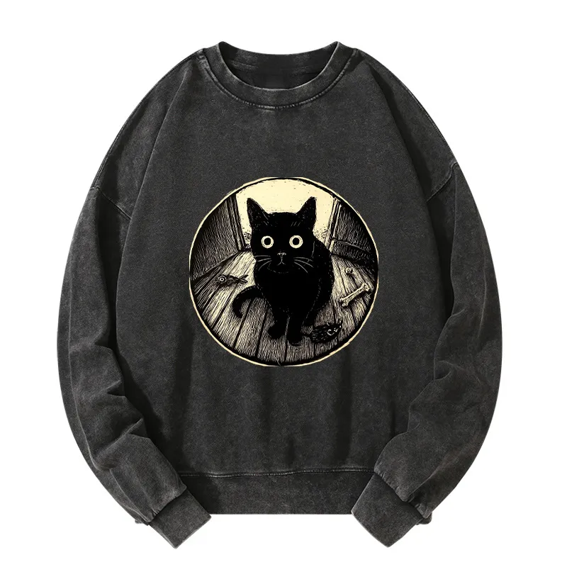 Tokyo-Tiger Waiting Black Cat Washed Sweatshirt