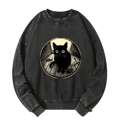 Tokyo-Tiger Waiting Black Cat Washed Sweatshirt