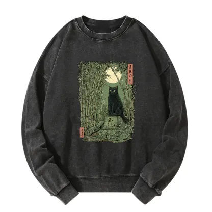 Tokyo-Tiger Black Cat In The Bamboo Forest Washed Sweatshirt