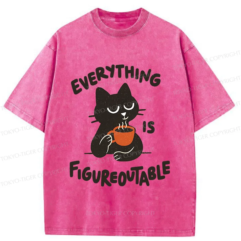 Tokyo-Tiger Cat Tasting Coffee Washed T-Shirt