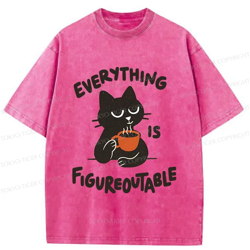 Tokyo-Tiger Cat Tasting Coffee Washed T-Shirt