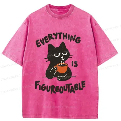 Tokyo-Tiger Cat Tasting Coffee Washed T-Shirt