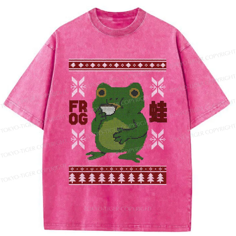 Tokyo-Tiger Frog Drinking Coffee Washed T-Shirt