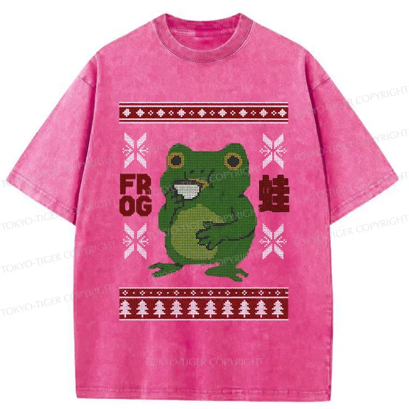 Tokyo-Tiger Frog Drinking Coffee Washed T-Shirt Sale