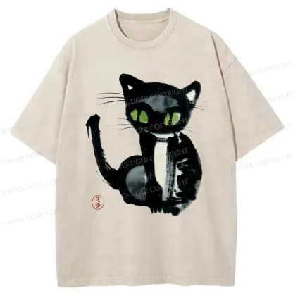 Tokyo-Tiger Ink Painting Cat Washed T-Shirt