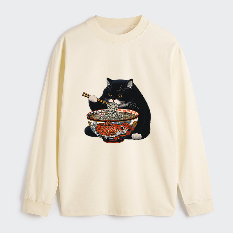 Tokyo-Tiger Fat Cat Eating Ramen Classic Long Sleeve T-Shirt