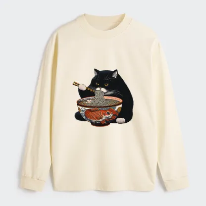 Tokyo-Tiger Fat Cat Eating Ramen Classic Long Sleeve T-Shirt