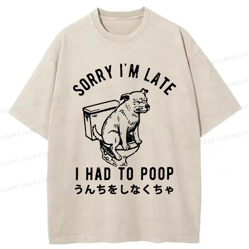 Tokyo-Tiger Dog Pooping Funny Washed T-Shirt