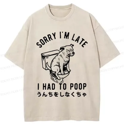 Tokyo-Tiger Dog Pooping Funny Washed T-Shirt