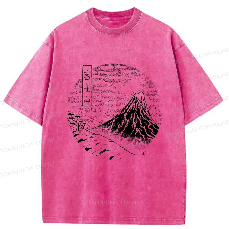 Tokyo-Tiger Mount Fuji Painting Washed T-Shirt Sale