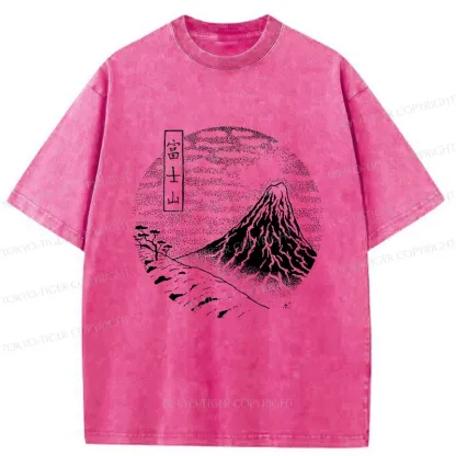 Tokyo-Tiger Mount Fuji Painting Washed T-Shirt