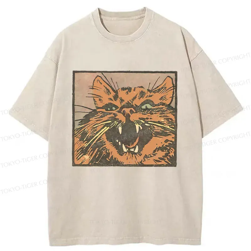 Tokyo-Tiger Roaring Cat Washed T-Shirt