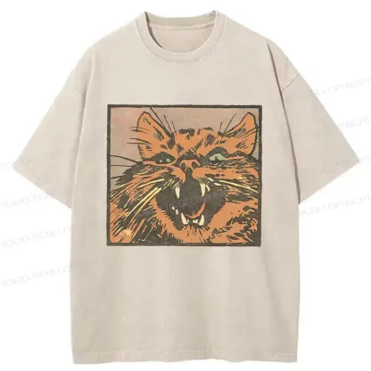 Tokyo-Tiger Roaring Cat Washed T-Shirt