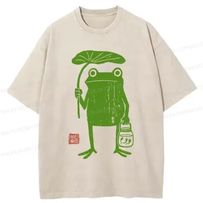 Tokyo-Tiger Frogs Taking Shelter From The Rain Washed T-Shirt