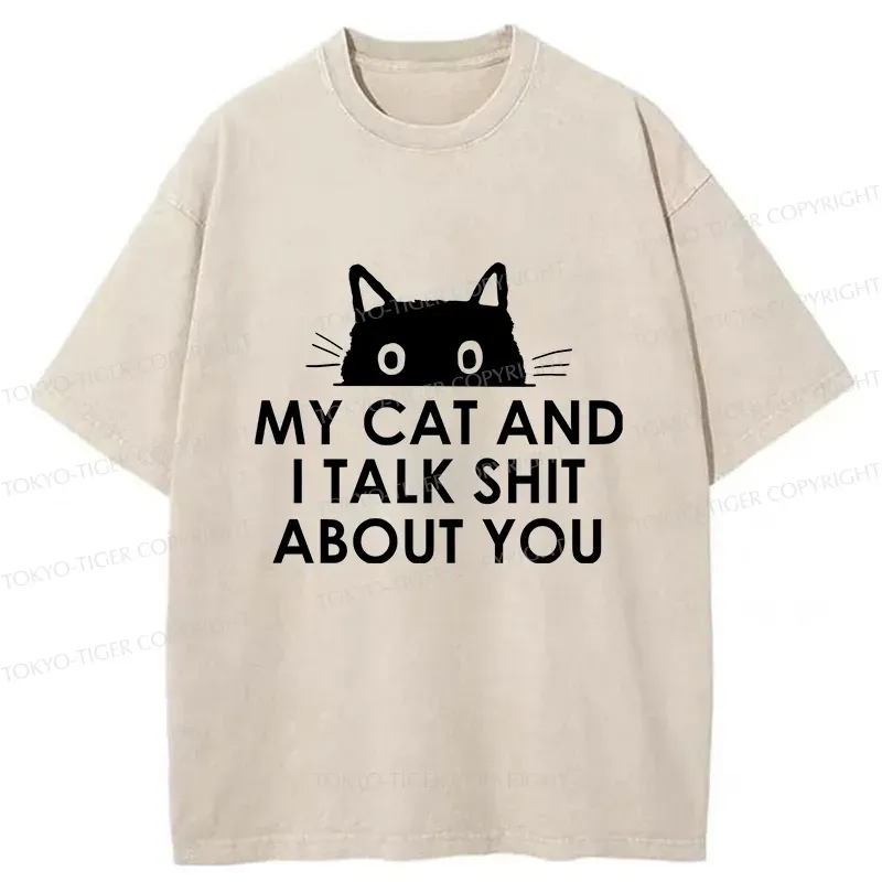 Tokyo-Tiger Funny Cat Talk Washed T-Shirt