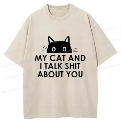 Tokyo-Tiger Funny Cat Talk Washed T-Shirt