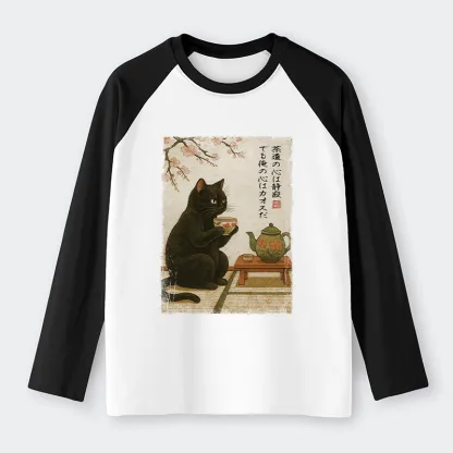 Tokyo-Tiger Tea Time With A Black Cat long sleeve T-shirt