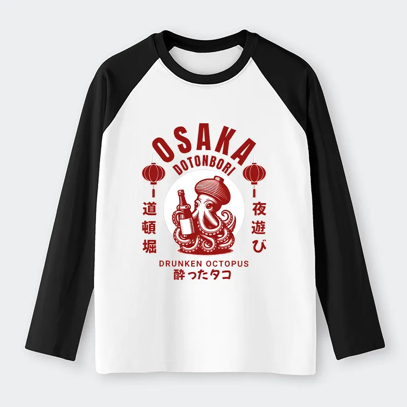 Tokyo-Tiger Retro Osaka Octopus Raglan Long Sleeve T-shirt