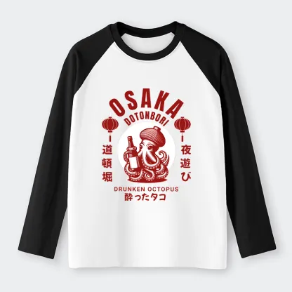 Tokyo-Tiger Retro Osaka Octopus Raglan Long Sleeve T-shirt