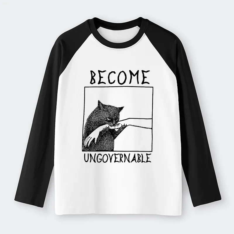 Tokyo-Tiger Cat Biting Arm Raglan Long Sleeve T-shirt