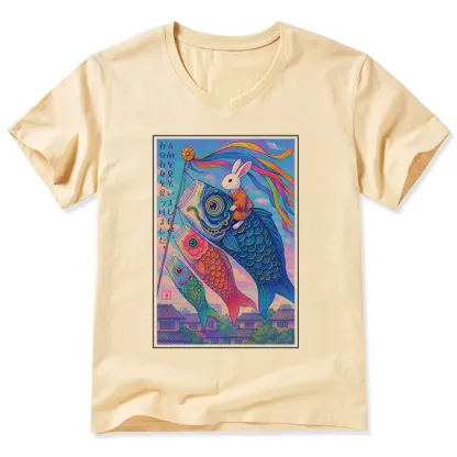 Tokyo-Tiger Ukiyoe Rabbit Ride Carp streamer Poster V-Neck Classic T-Shirt