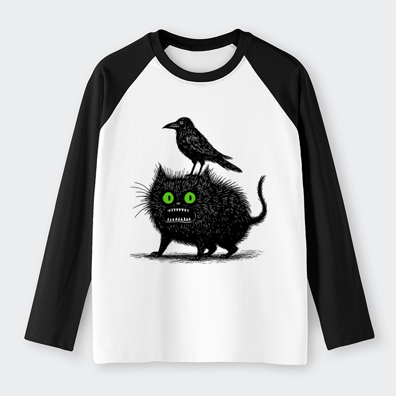 Tokyo-Tiger Crow And Black Cat Raglan Long Sleeve T-shirt