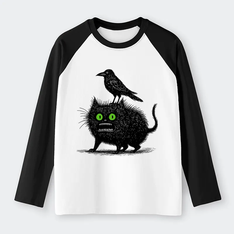 Tokyo-Tiger Crow And Black Cat Raglan Long Sleeve T-shirt