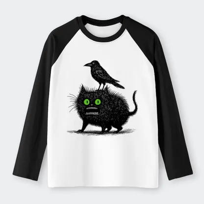 Tokyo-Tiger Crow And Black Cat Raglan Long Sleeve T-shirt