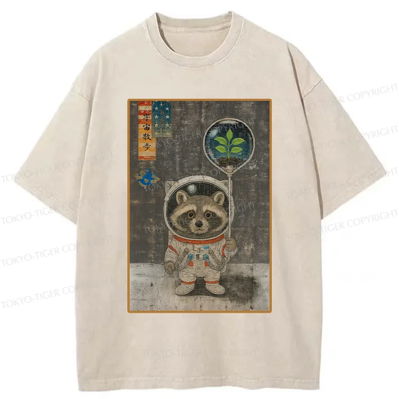 Tokyo-Tiger Astronaut Raccoon Washed T-Shirt
