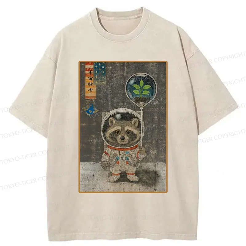 Tokyo-Tiger Astronaut Raccoon Washed T-Shirt
