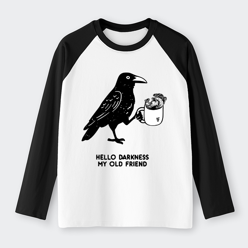 Tokyo-Tiger Crow Drinking Black Coffee Funny Raglan Long Sleeve T-shirt