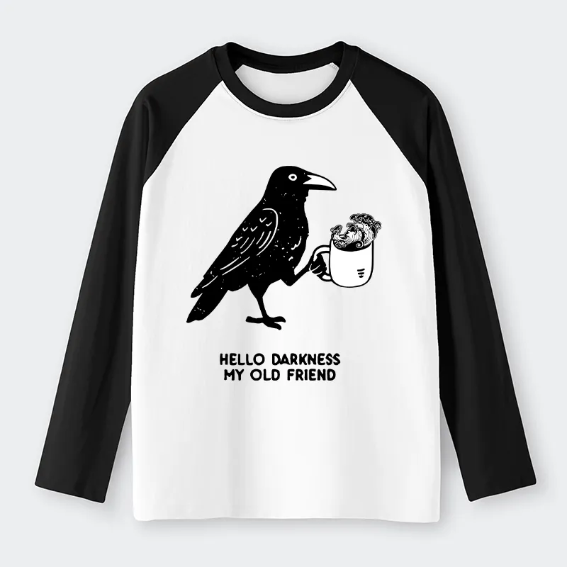 Tokyo-Tiger Crow Drinking Black Coffee Funny Raglan Long Sleeve T-shirt