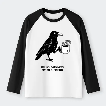 Tokyo-Tiger Crow Drinking Black Coffee Funny Raglan Long Sleeve T-shirt