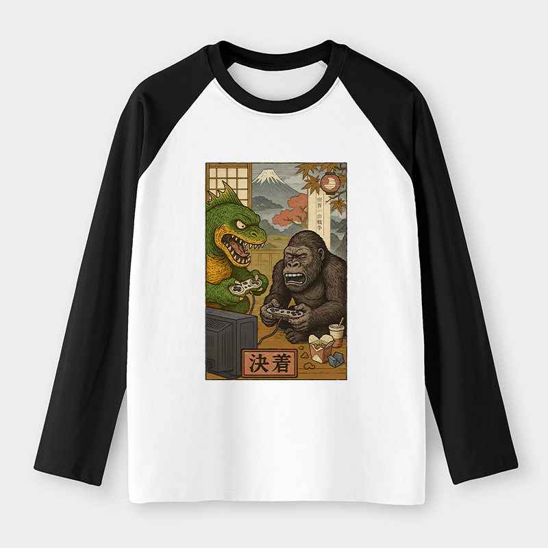 Tokyo-Tiger Monsters Play Games Raglan Long Sleeve T-shirt