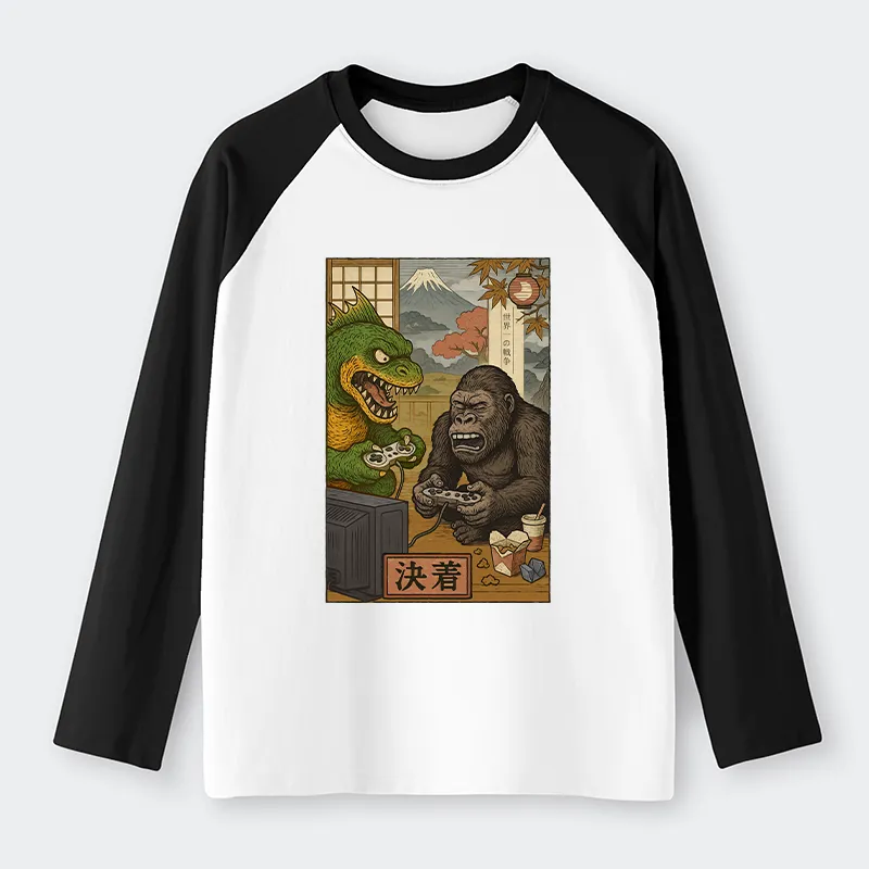 Tokyo-Tiger Monsters Play Games Raglan Long Sleeve T-shirt