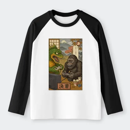 Tokyo-Tiger Monsters Play Games Raglan Long Sleeve T-shirt
