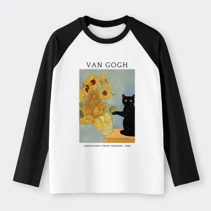 Tokyo-Tiger Black Cat With Sunflowers Raglan Long Sleeve T-shirt