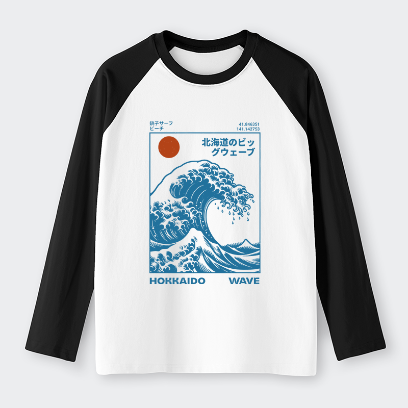 Tokyo-Tiger Hokkaido Wave Japan Raglan Long Sleeve T-shirt