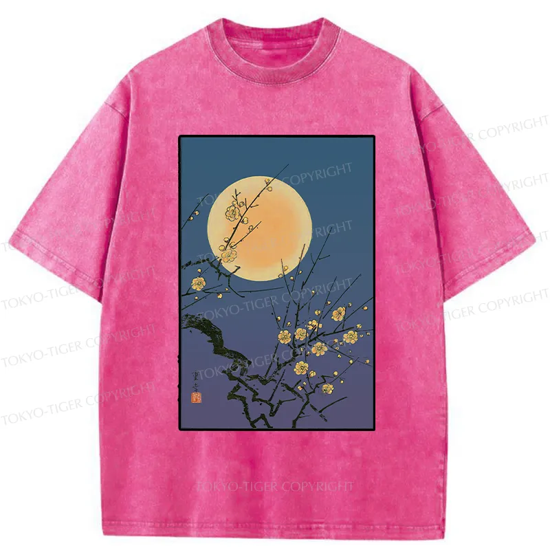 Tokyo-Tiger Vintage Moon Painting Washed T-Shirt